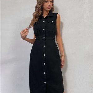 Flap pocket button front dress